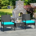 thumbnail image 2 of Costway 3 PCS Patio Wicker Rattan Furniture Set Coffee Table & 2 Rattan Chair W/Cushion Turquoise, 2 of 10