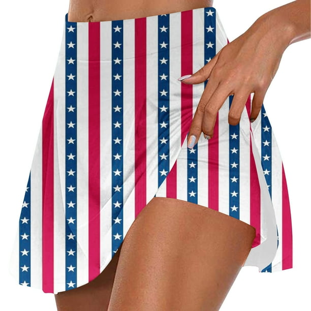 Faldas de Verano para las Mujeres Impresión Hoja Plisado Tenis Atlético Elástico Pantalones Cortos, Falso Dos Piezas Pantalones Falda para Diario