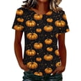thumbnail image 2 of VKOYWKM Women's Halloween Pumpkin Tshirts Funny Pumpkin Graphic Tees Short Sleeve Crew Neck Loose Fit Holiday Party T Shirts, 2 of 5