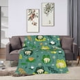 thumbnail image 6 of DouZhe Ultra-Soft Micro Fleece Lightweight Flannel Bed Blanket, Happy Frogs Flowers Green Print Cozy Warm Throw Blankets, 50"x40", 6 of 7