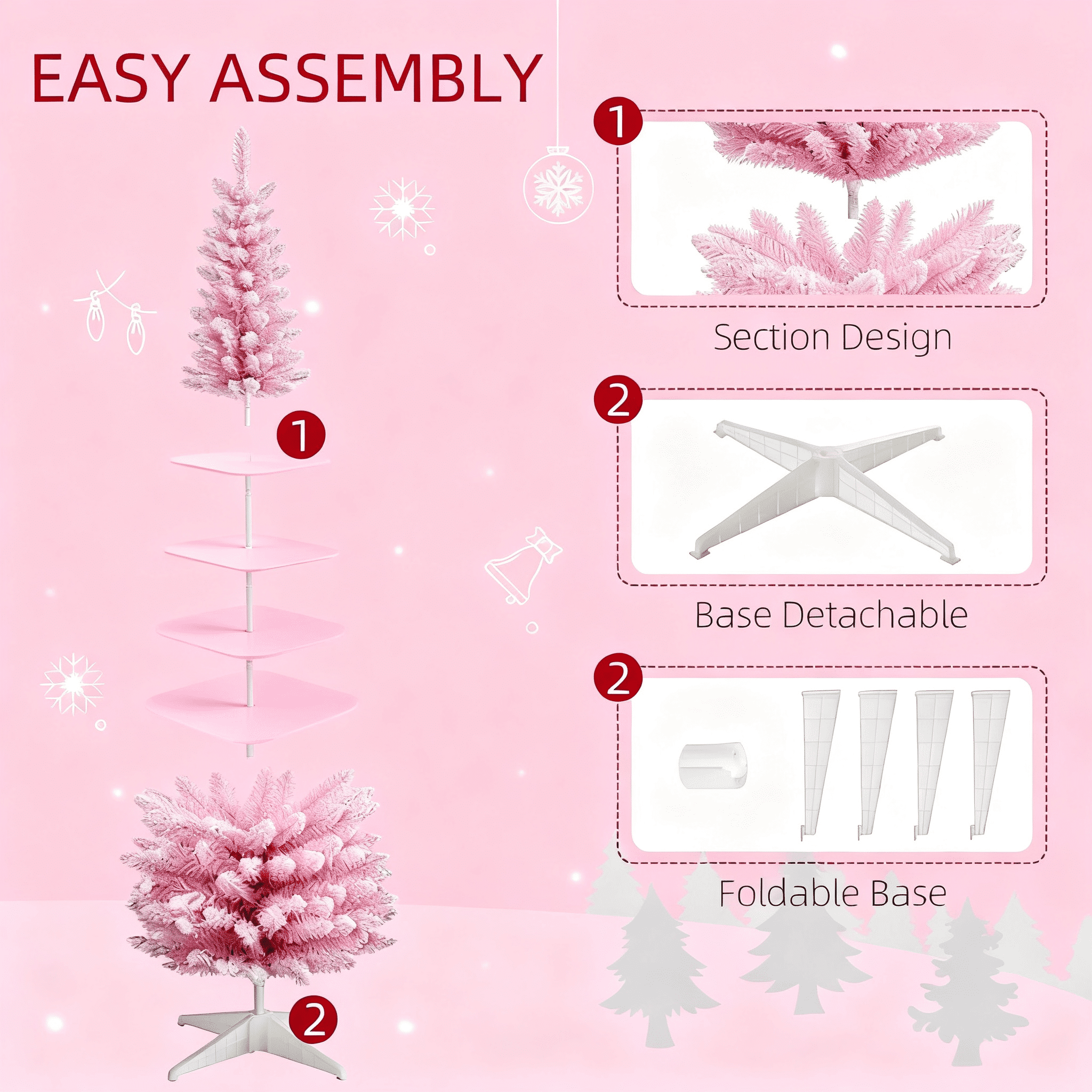 7ft Unlit Pink Snow Flocked Pencil Christmas Tree 499 Tips Flame Retardant Small Space Decor