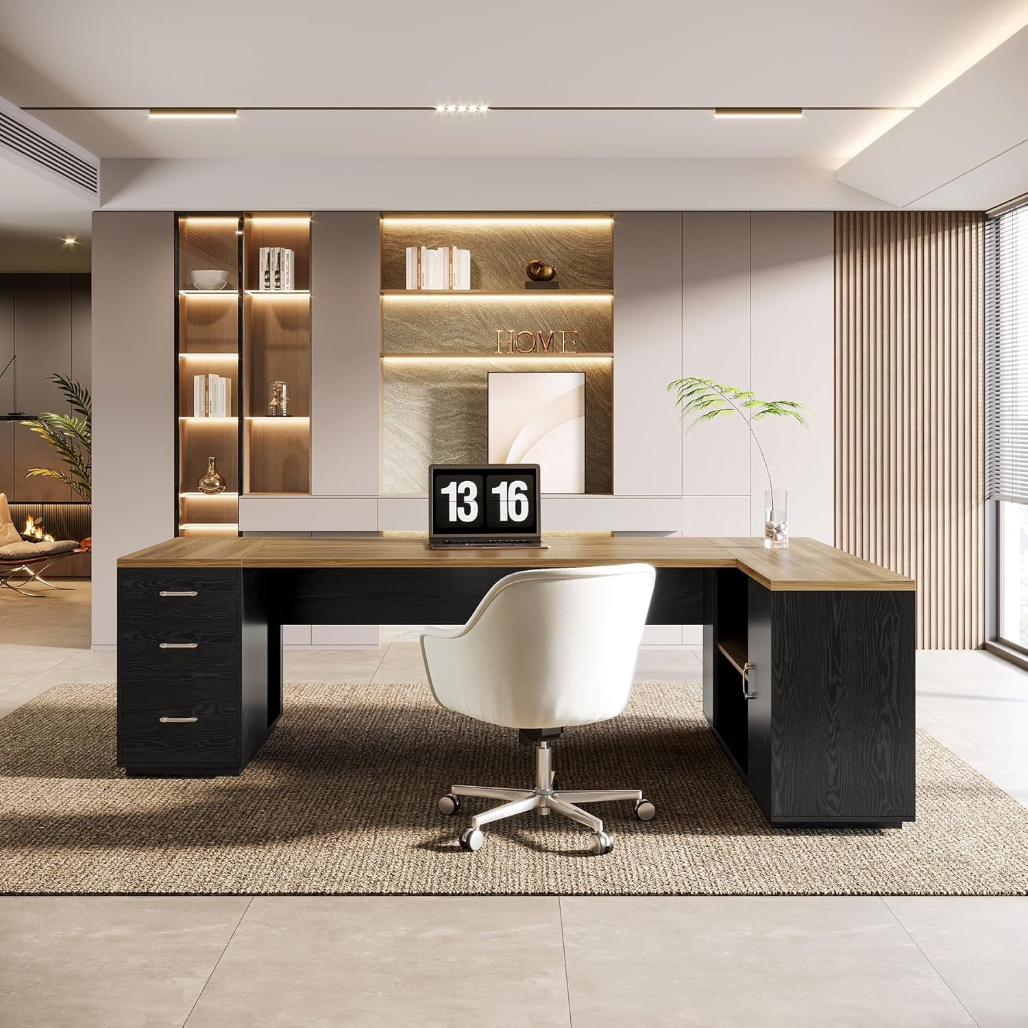 Tribesigns 85.8-Inch L-Shaped Executive Office Desk with File Drawers & Storage Cabinet