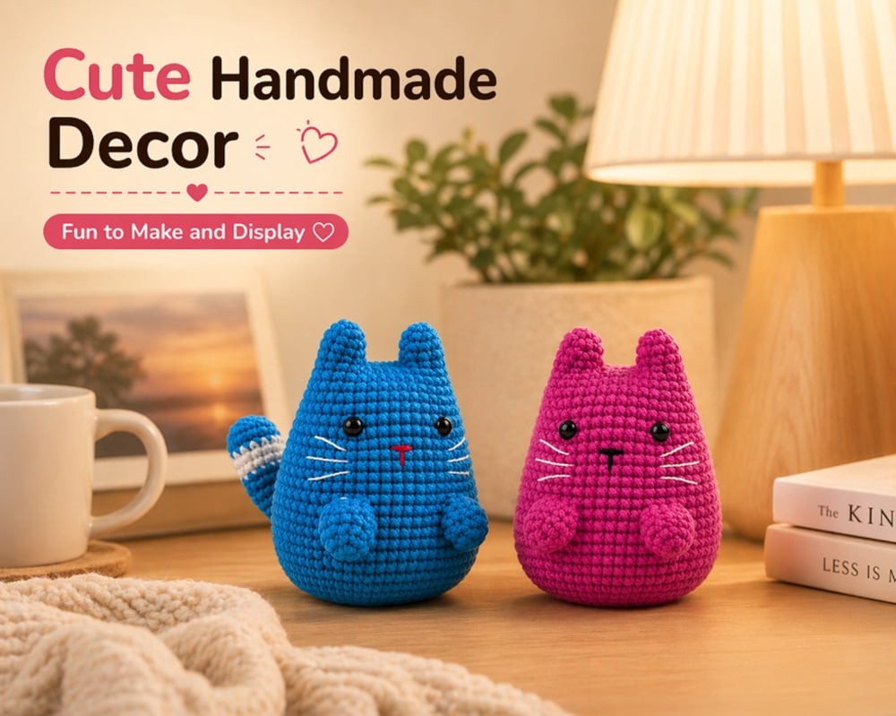 2 Pack Munchkin Cat Crochet Kit for Beginners, Cat Amigurumi Starter Set with Step by Step Video Tutorial, TIKA