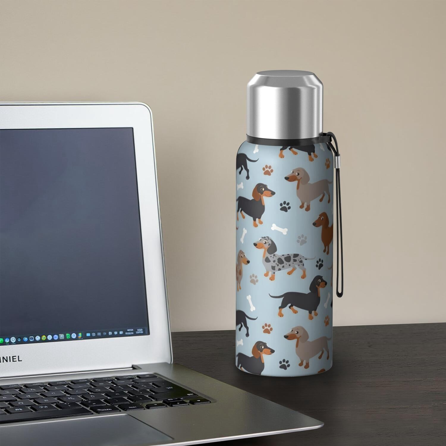 20 Oz Cute Dachshund and Dog Footprint Coffee Tumbler Double Wall Insulated Stainless Steel Water Bottle | Metal Reusable Thermoses Flask with Cup Cap | Leak & Sweat Proof with Anti-Dust Lid