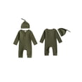 thumbnail image 2 of Spewahor Baby Girls Boys Spring Autumn Romper Long Sleeve Crew Neck Solid Color Ribbed Button Jumpsuit with Hat, 2 of 9