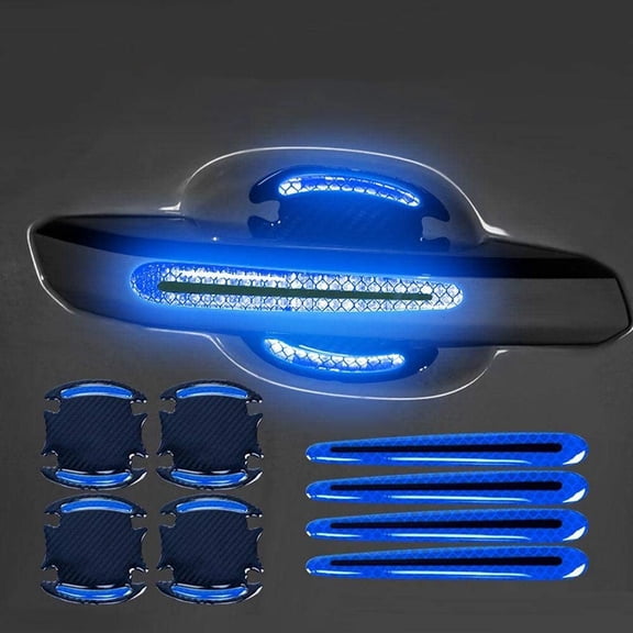 Car Door Handle Scratch Protector 3D Universal Door Handle Reflective Strips Sticker (8PCS) Blue