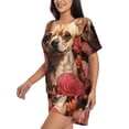 thumbnail image 2 of Lsque Vintage Red Flower Chihuahua Women's Short-Sleeved Pajama Set - 2 Piece Soft and Lightweight Sleepwear Set-Small, 2 of 9