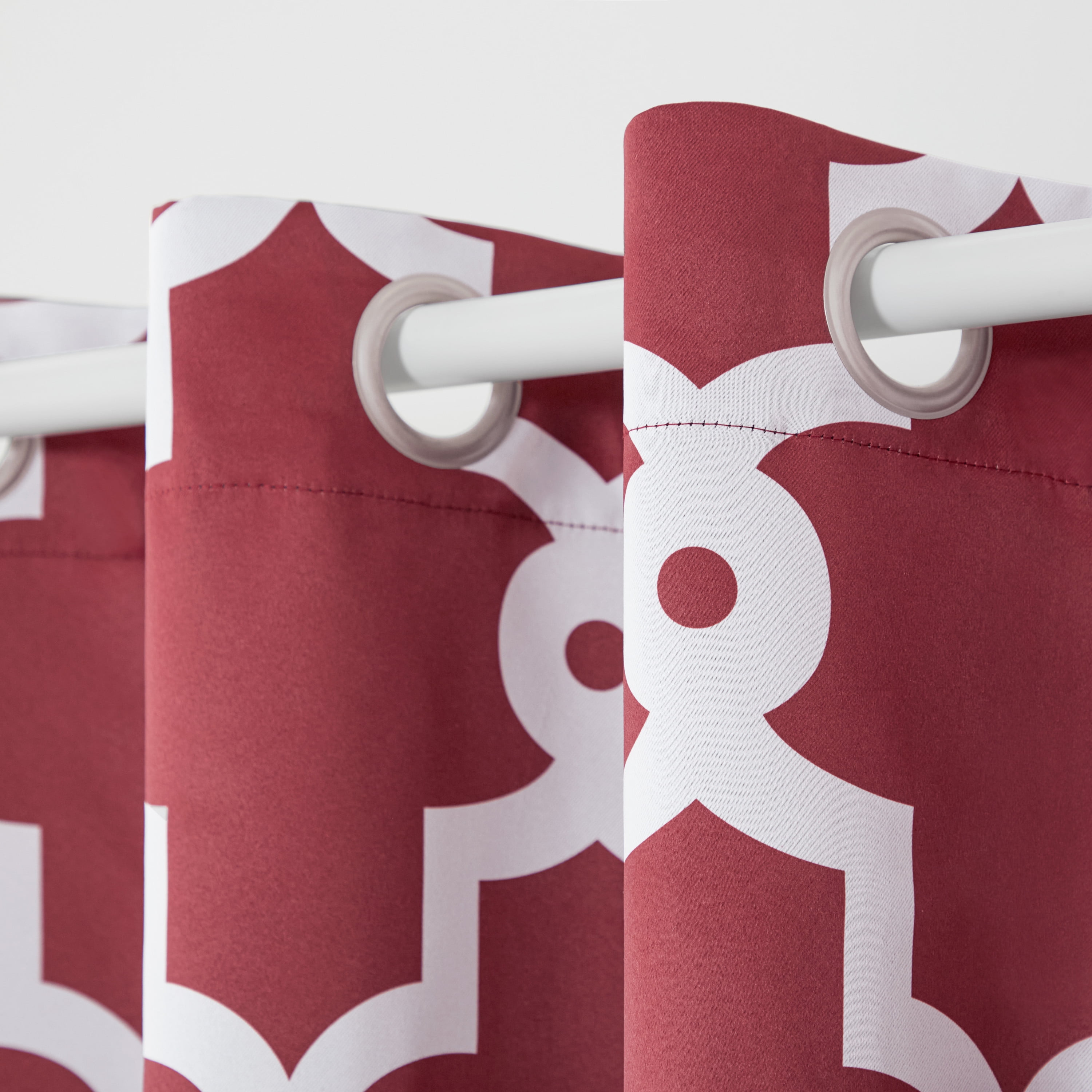 TOWN & COUNTRY EVERYDAY Ironwork Geo Trellis Sateen Indoor Curtains, Room Darkening Blackout, Grommet Top, Energy Efficient, 2-Pack Set, 52"x96", Burgundy
