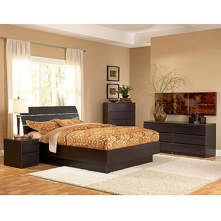 Laguna 4-Piece Queen Bed, Night Stand, Dresser and Chest Set, Lacquered