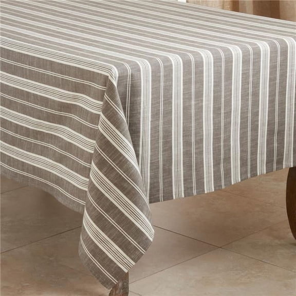 SARO 5618.GY70S 70 in. Square Cotton Tablecloth with Grey Striped Design