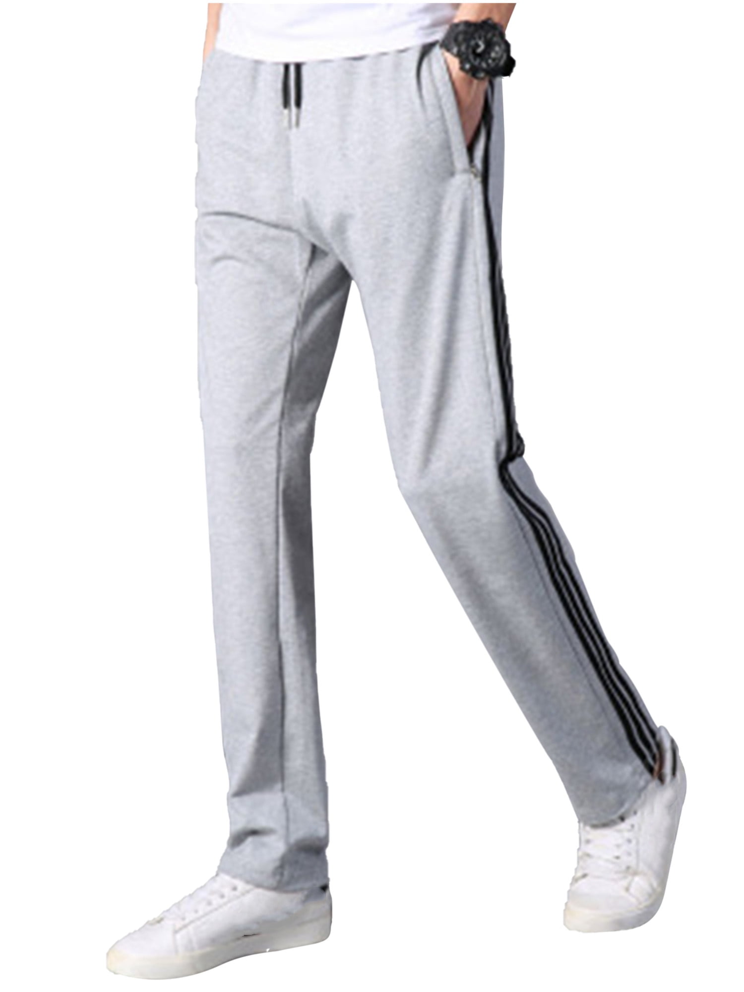 Womens Cotton Joggers Sweatpants White Striped Workout Pants with Pockets 