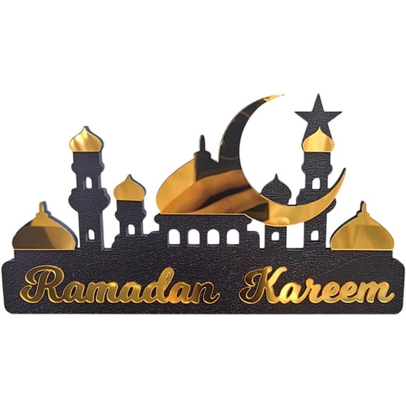 Jiibva Ramadan Table Ornament Wooden Acrylic Eid Mubarak Moon Star Castle Table Sign Decor Decoration Islamic Party Home Decor