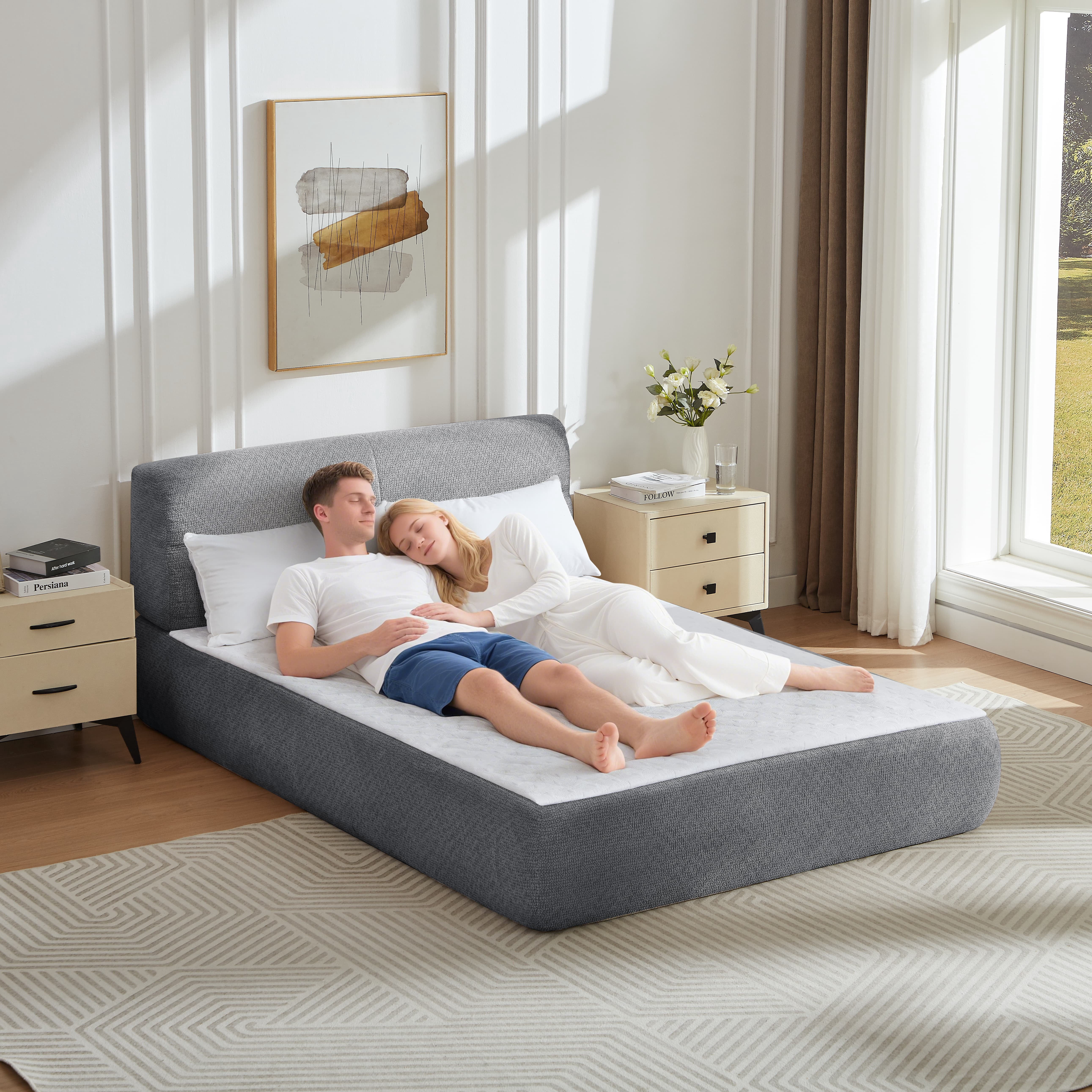 MAYEERTY Modern Chenille Sofa Bed with Compressible Spring Cushion for Bedroom & Apartment, 87×57"Grey