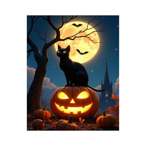 Paint By Numbers Kit for Adults Beginner - DIY Halloween Night Cat Pumpkin Moon Canvas Painting Kits for Adults, Frameless Paint By Number for Adults for Home Wall Decor 16x20 Inch