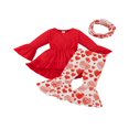 thumbnail image 1 of MesaSe Toddler Baby Girls Spring Princess Flare Pants Set O-Neck Ruffles Tops + Bell Bottom Pants Headband, 1 of 6