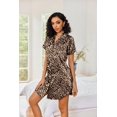 thumbnail image 4 of Ekouaer Nightgowns for Women Silk Satin Nightshirt Short Sleeve Sleep Dress Casual Sleepwear Leopard, 4 of 6