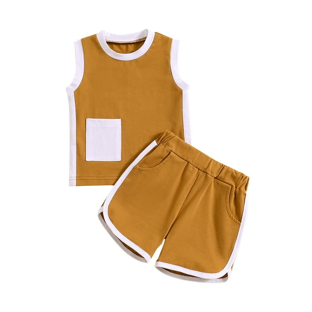 Gupgi Ensemble de Shorts d'Été pour Tout-Petits Garçons 2 Pcs Bébé Patchwork Sans Manches Col Rond Débardeur Shorts à Taille Élastique