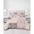 thumbnail image 2 of Full Size Quilt Bedding Set, Boho Spring Floral Reversible Summer Quilt 3 Pieces, Vintage Flowers Patchwork Plaid Pink Lightweight Bedspreads Coverlets with 2 Pillow Shams for All Seasons, 2 of 5