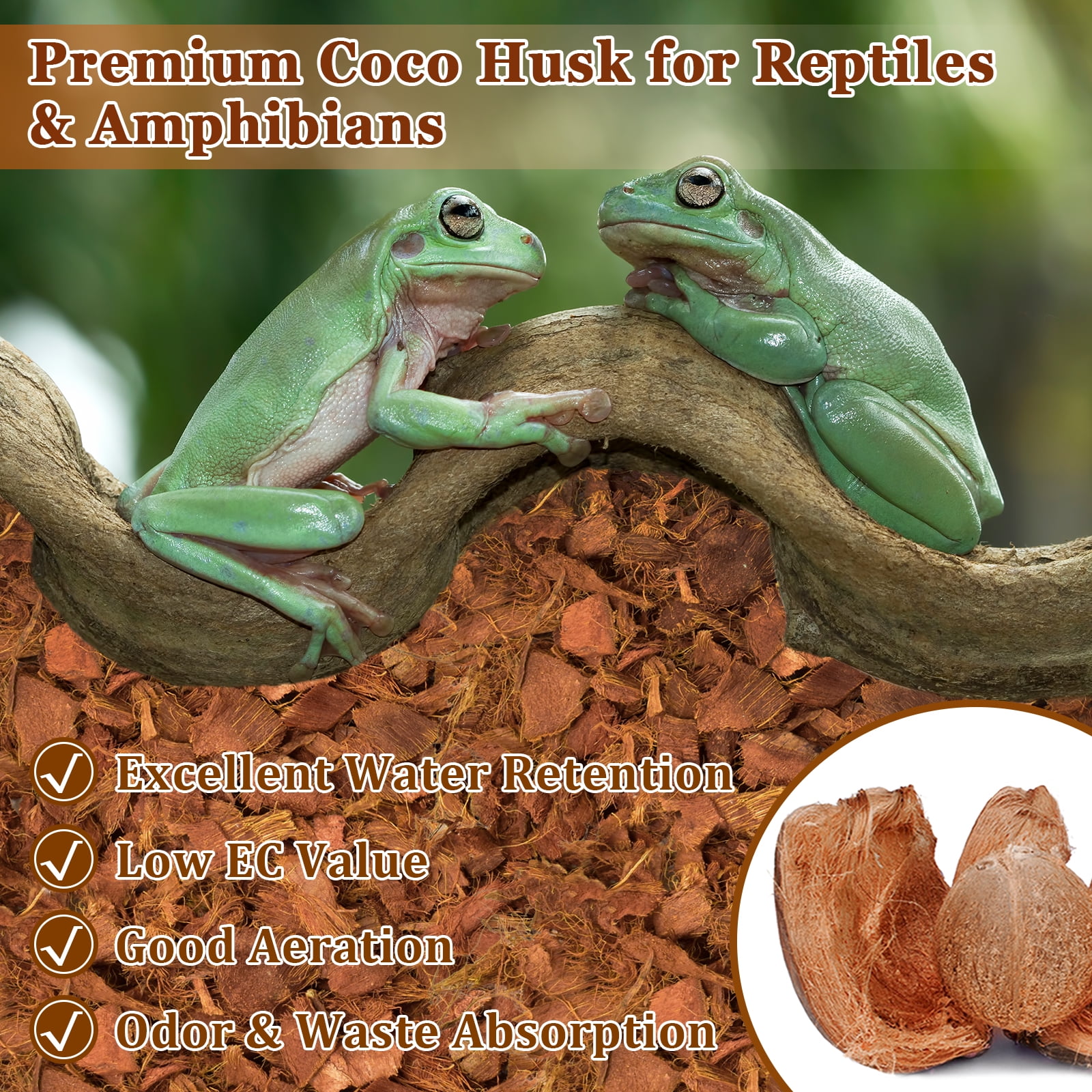 Halatool 10LB Natural Coconut Husk Chips, Premium Reptile Bedding & Terrarium Substrate for Snakes, Lizards, Frogs, and Small Animals