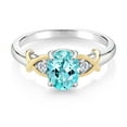 thumbnail image 4 of Gem Stone King 2 Tone 10K Yellow Gold and 925 Sterling Silver Blue Apatite and Lab Grown Diamond Women Ring | 1.28 Cttw | Oval 8X6MM | Size 6, 4 of 6