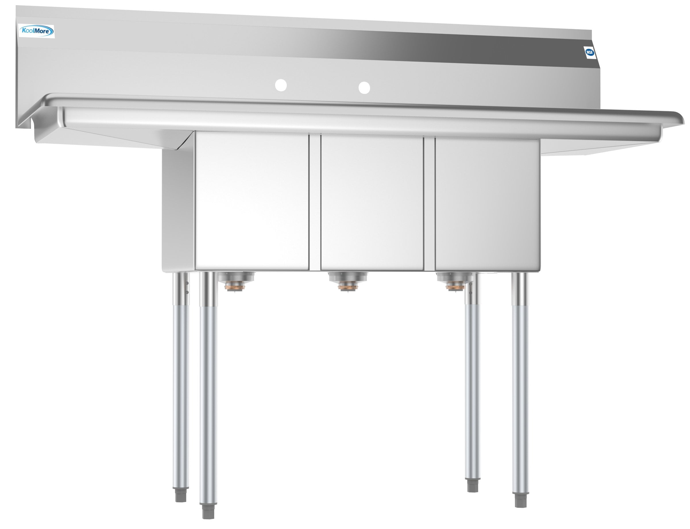 KoolMore 54 in. Three Compartment Stainless Steel Commercial Sink with Drainboards, Bowl Size 10"x 14"x 10"