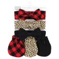 thumbnail image 2 of Hudson Baby Infant Girl Cotton Headband and Scratch Mitten Set, Buffalo Plaid Leopard, 0-6 Months, 2 of 5