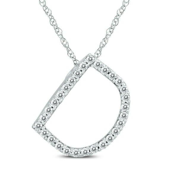 SZUL Women's 1/6 Carat TW D Initial Diamond Pendant Necklace in 10K White Gold with Adjustable Chain (J-K-L Color, I2-I3 Clarity)