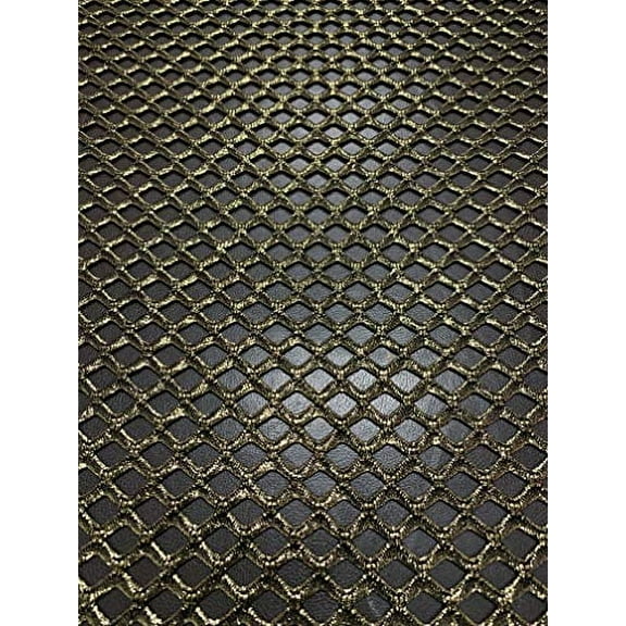 Diamond Mesh Big Hole 0.5 Inch with or Without Silver Foil Stretch Polyester Spandex Mesh Fabric by The Yard (Black with Gold Foil)