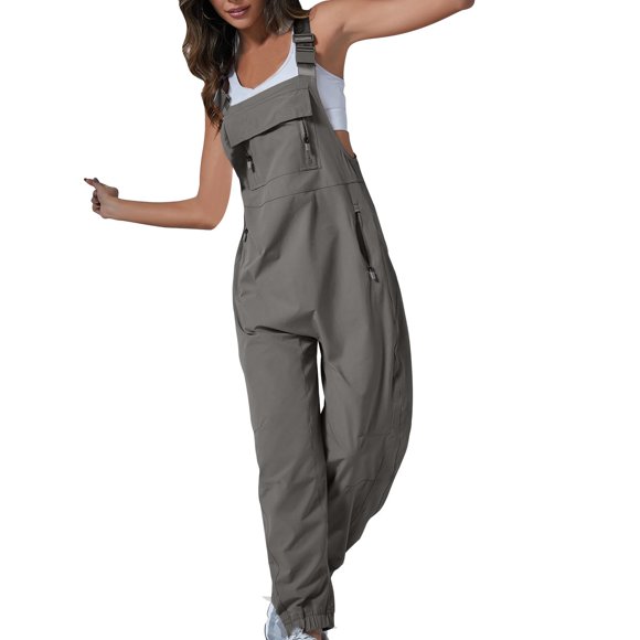 LOVZFMLL Women's Jumpsuit, Solid Color Work Overalls Fashionable Casual Leggings Jumpsuit Gray, S
