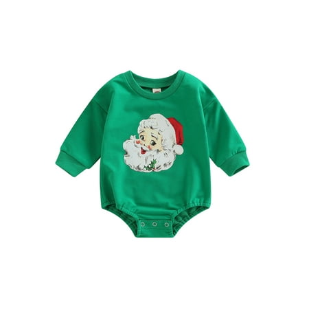 

Baby Boy Girl Christmas Outfit Santa Print Long Sleeve Onesie Crewneck Sweatshirt Romper Cute Fall Winter Baby Clothes