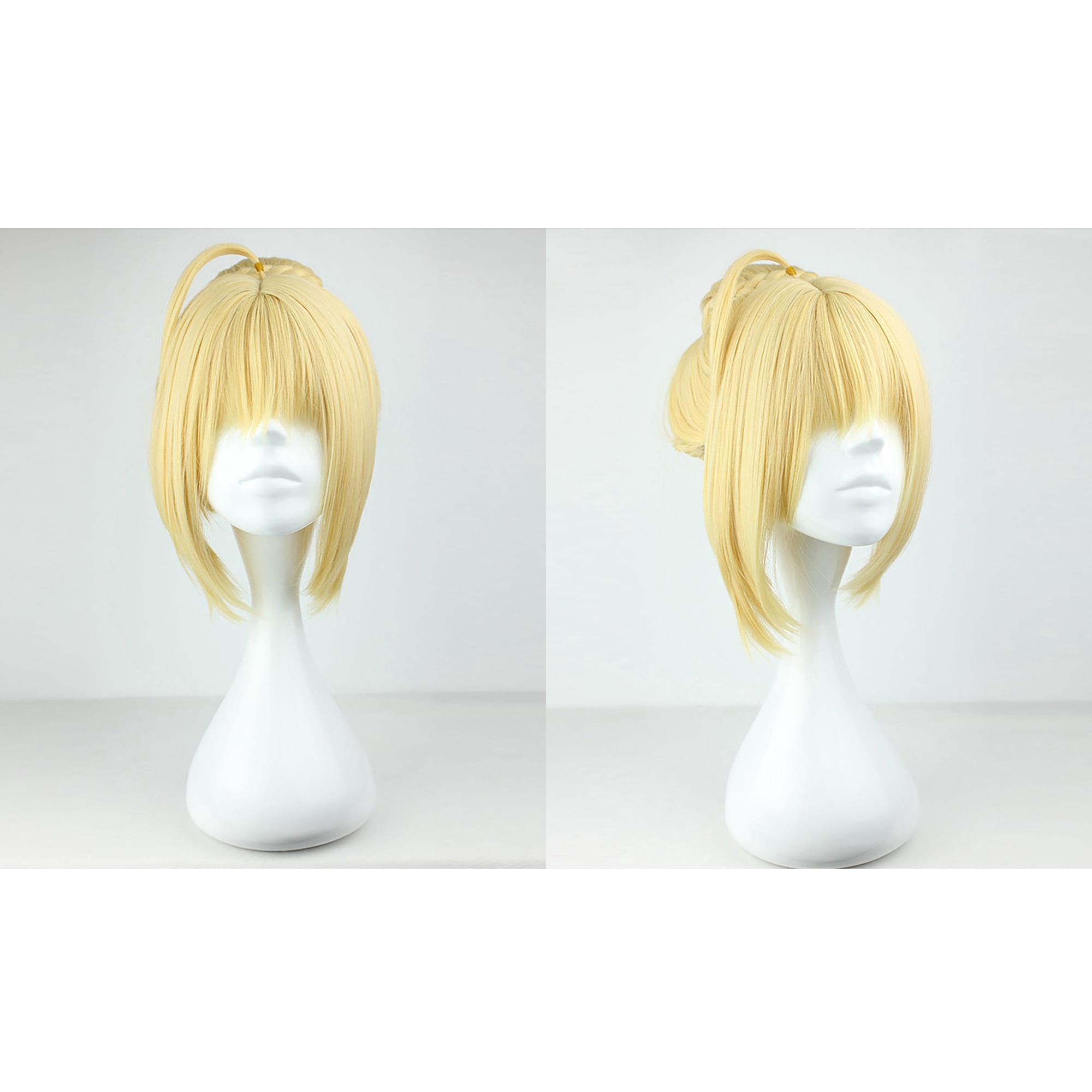 Unique Bargains Human Hair Wigs for Women with Wig Cap Medium Long Hair 18" Gold Tone Wigs