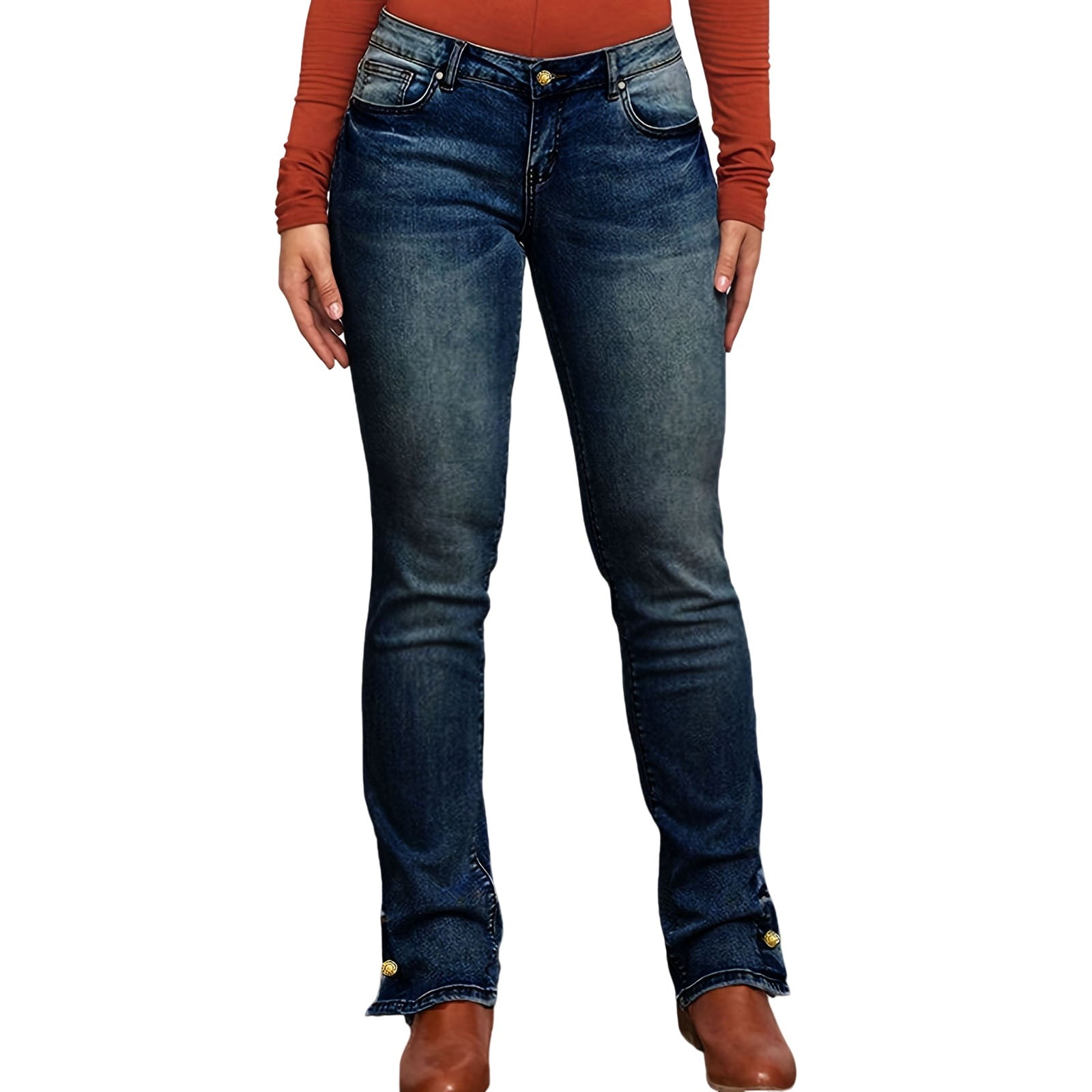 Bmisegm Women's High Waist Stretchy Straight Leg Jeans, Blue, M