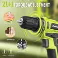 thumbnail image 4 of PULITUO 20V Max Cordless Drill Driver Set, 39 Pieces, 2 Batteries, Storage Bag, Green, 4 of 10