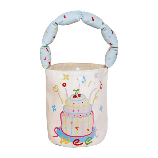 Bolso tipo cubo para guardar cosas, elegante bolso de mano con broche de presión para viajar, regalo de cumpleaños Patrón de pastel