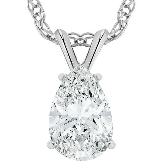 Pompeii VS 2 Ct Pear Shape Solitaire Moissanite Pendant 14k White Gold Womens Necklace (,)