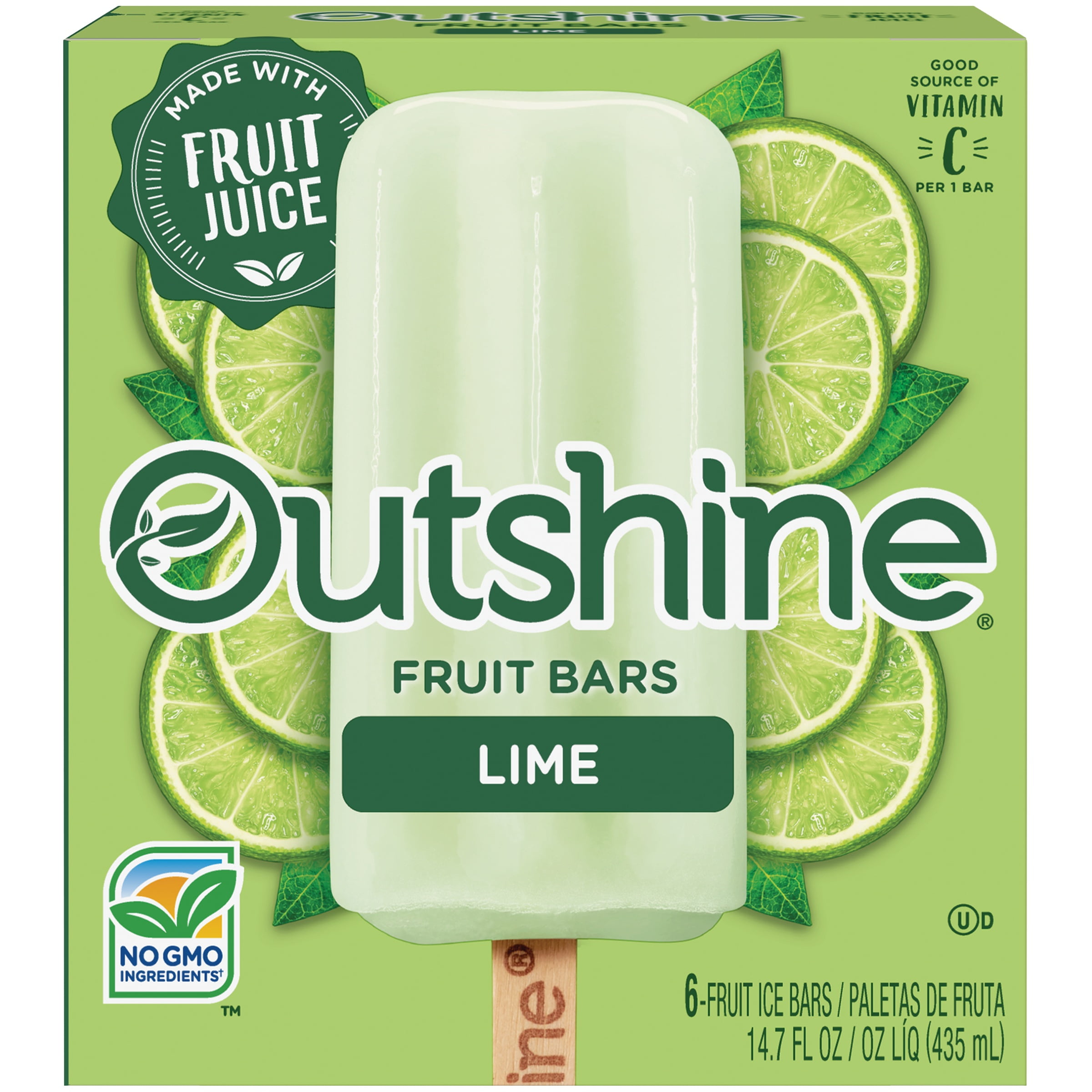OUTSHINE Lime Frozen Fruit Bars, 6 Ct. Box Gluten Free Non GMO