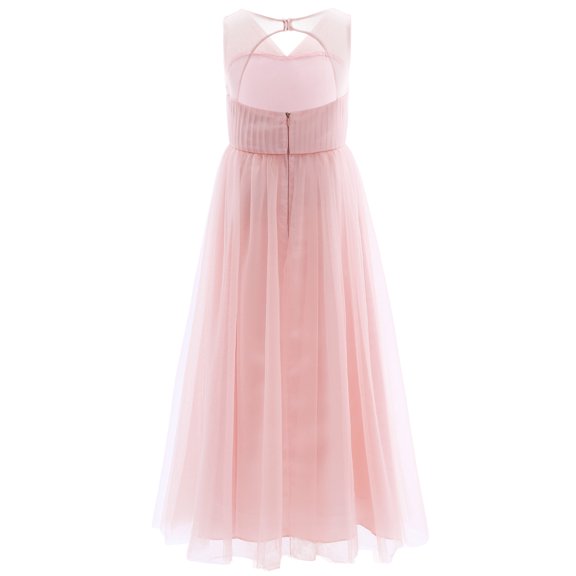 MSemis Big Girl Mesh Cutout Back Flower Girl Long Dress