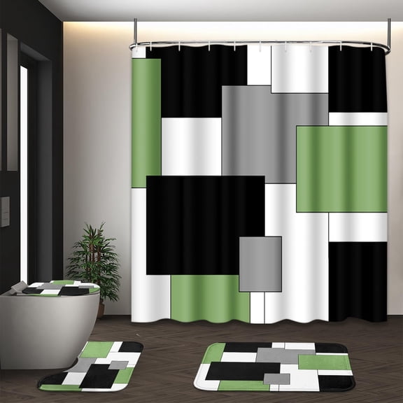 Brythos 4Pcs Shower Curtain Set,Bathroom Rug Set,Bathroom Sets,Style1,72"X72"
