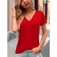 thumbnail image 3 of Women's Tops Summer Short Sleeve V-Neck Shirts Casual Solid Color Basic Tee Tshirts Tunic Blouse, 3 of 6