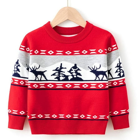 

nsendm Girls Sweatsuit Toddler Boys Girls Christmas Cartoon Deer Warm Knitted Sweater Long Sleeve Tops Girl Jacket 18 Months Sweater Red 6-7 Years