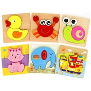 Dupashio 6Pcs Wooden Puzzle Jigsaw Toys Animal Puzzles for Toddlers Animal Puzzle Early Learning Educational Wood Toys