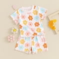 thumbnail image 3 of Okbabeha Toddler Girl Summer Clothes Baby Girls Floral T Shirt Shorts Set Infant Boho Flower Outfit 2pcs Matching Suit, 3 of 7