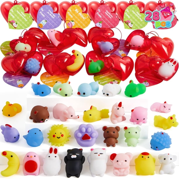 Mochi Squishy Toys JOYIN, 28 paquetes con tarjetas y corazones rellenos