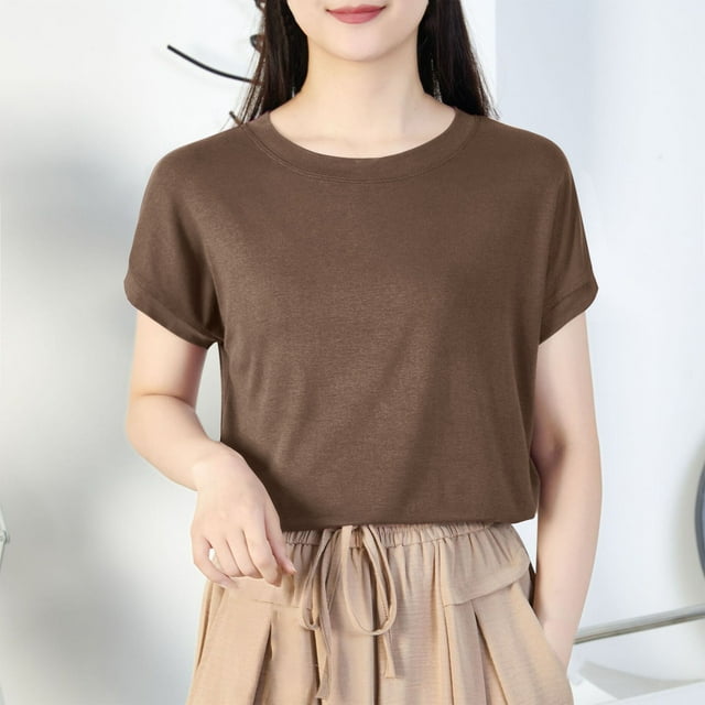LOVZFMLL Hauts d'Été pour Femmes Décontracté Oversize Couleur Unie Col Rond à Capuche Manches Courtes T-shirt Débardeur