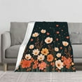 thumbnail image 2 of Durable Soft & Warm Flannel Blanket - Cozy Floral Design with White Orange & Pink Flowers on Dark Background Perfect for Sofa & Travel, 2 of 7