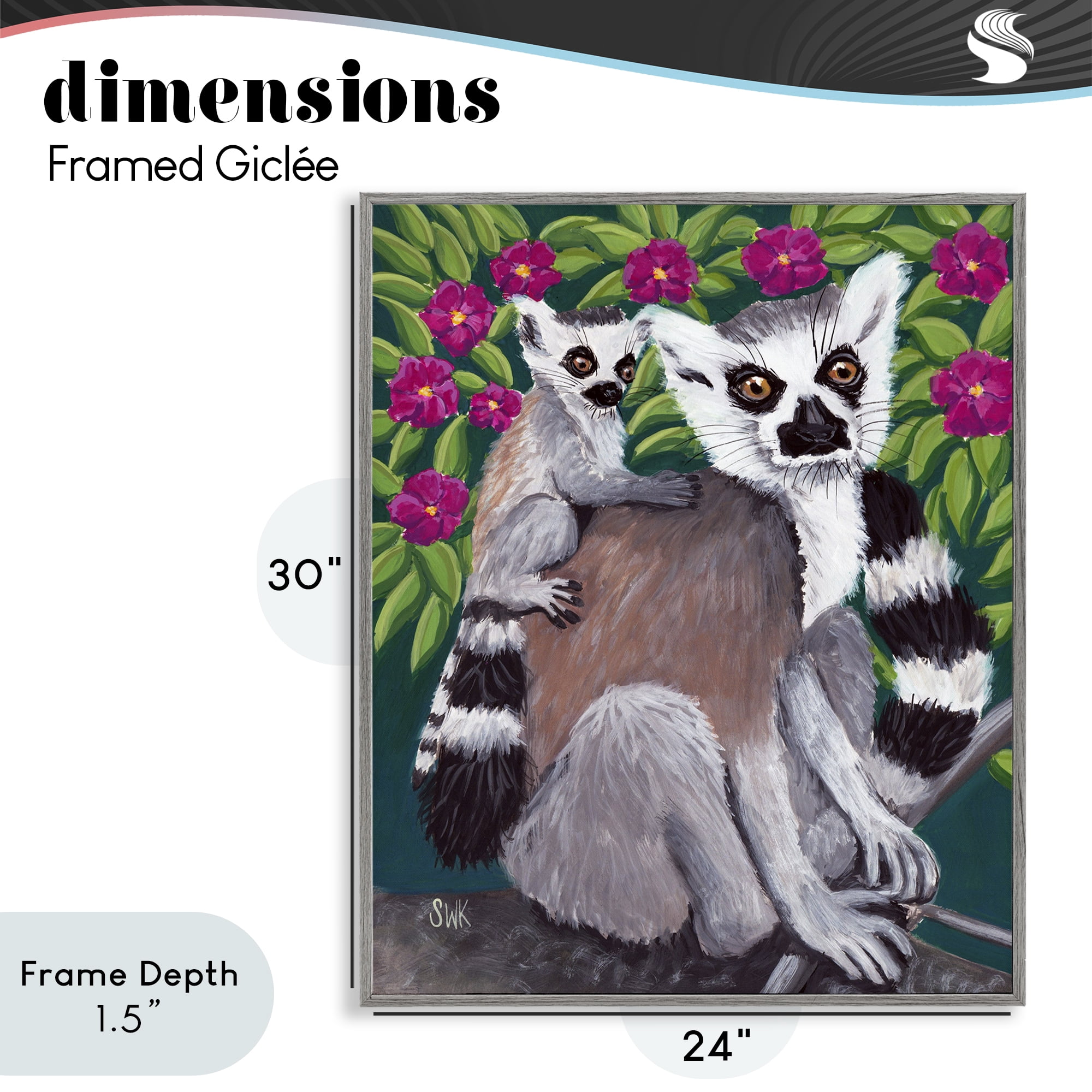 Stupell Industries Ring Tailed Lemur Mama & Baby Gray Framed Giclee Art, design by Sarah Waldron Kimball
