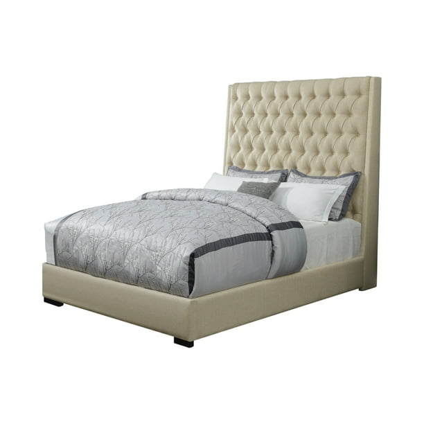 California King Bed With Tall On Tufted Headboard Beige Com On Tufted Headboard Beige, California King Bed Upholstered Headboard