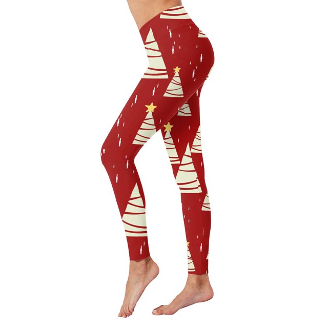 Leggings Gibobby Cintura Alta Estampado navideño Para Mujer Rojo XL
