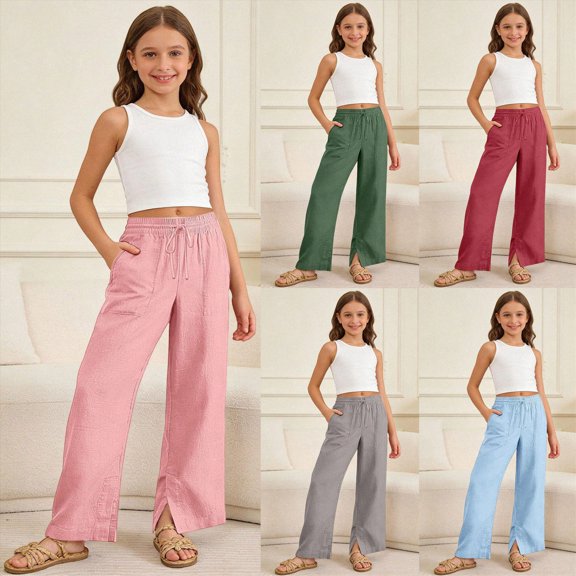 Girls Oversized Wide Leg Sweatpants Athletic Joggers Drawstring Waist and Pockets Baggy Straight Leg Track Pants 6-12 Months 12-24 Months 2t 3t 4t 5t 6t 7t 8t 9t Children(Green,13-14 Years)