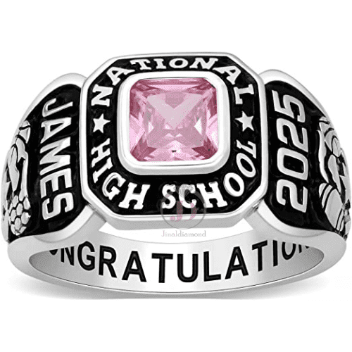 Fully Personalized Cubic Zirconia Asscher Birthstone High School Class Ring 925 Sterling Silver College & University Ring